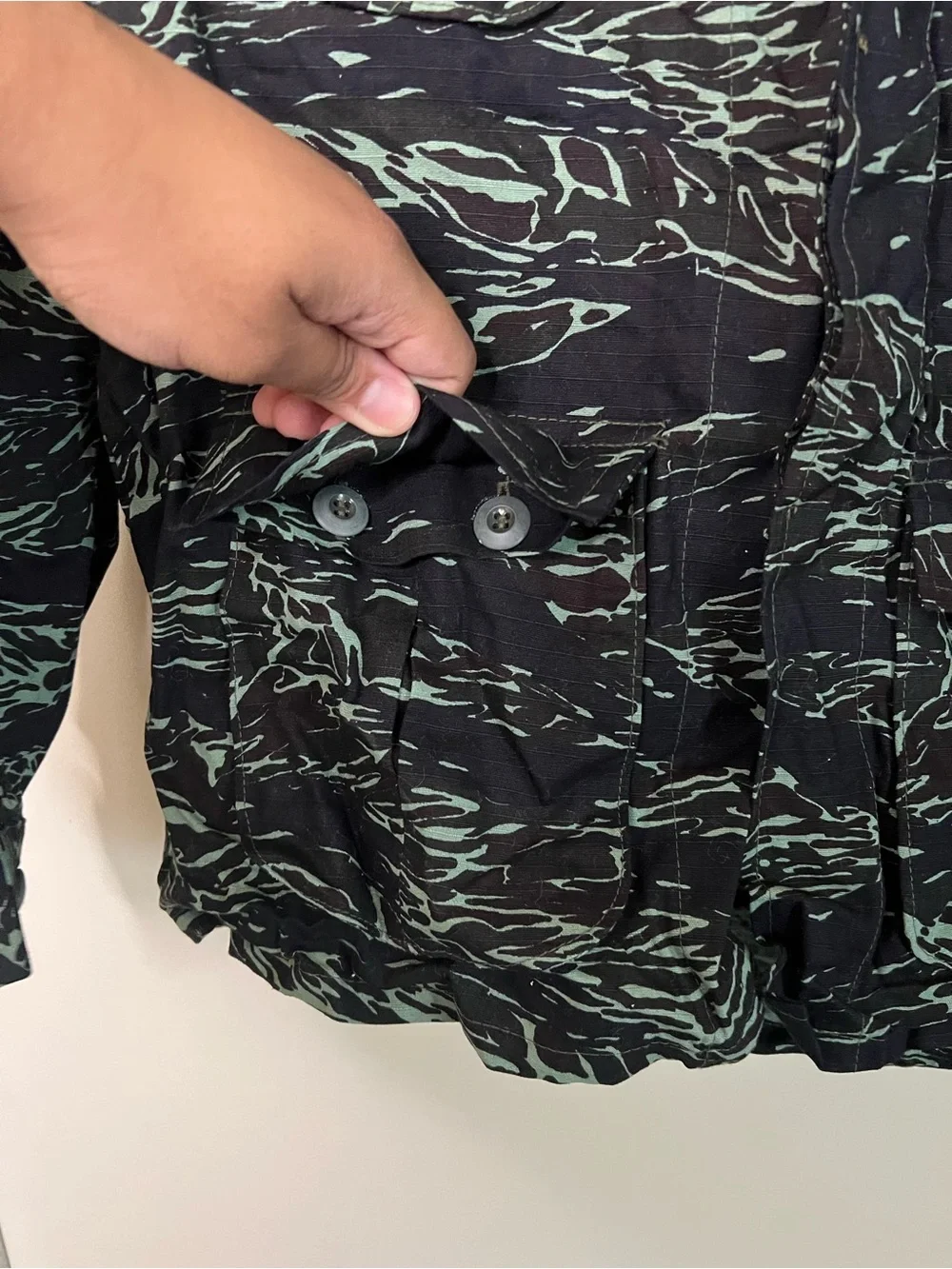 Vintage 80s Post Vietnam War Royal Thai Army "Shadow Tiger" Stripe Camo Shirt L - Picture 6 of 12